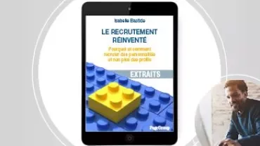 Couverture d'un livre sur tablette avec un titre sur le recrutement.