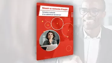 Couverture d'un guide de recherche d'emploi, fond rouge.