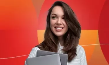 Bannière promotionnelle de Salary Guides 2026 montrant une femme souriante sur un fond rouge.